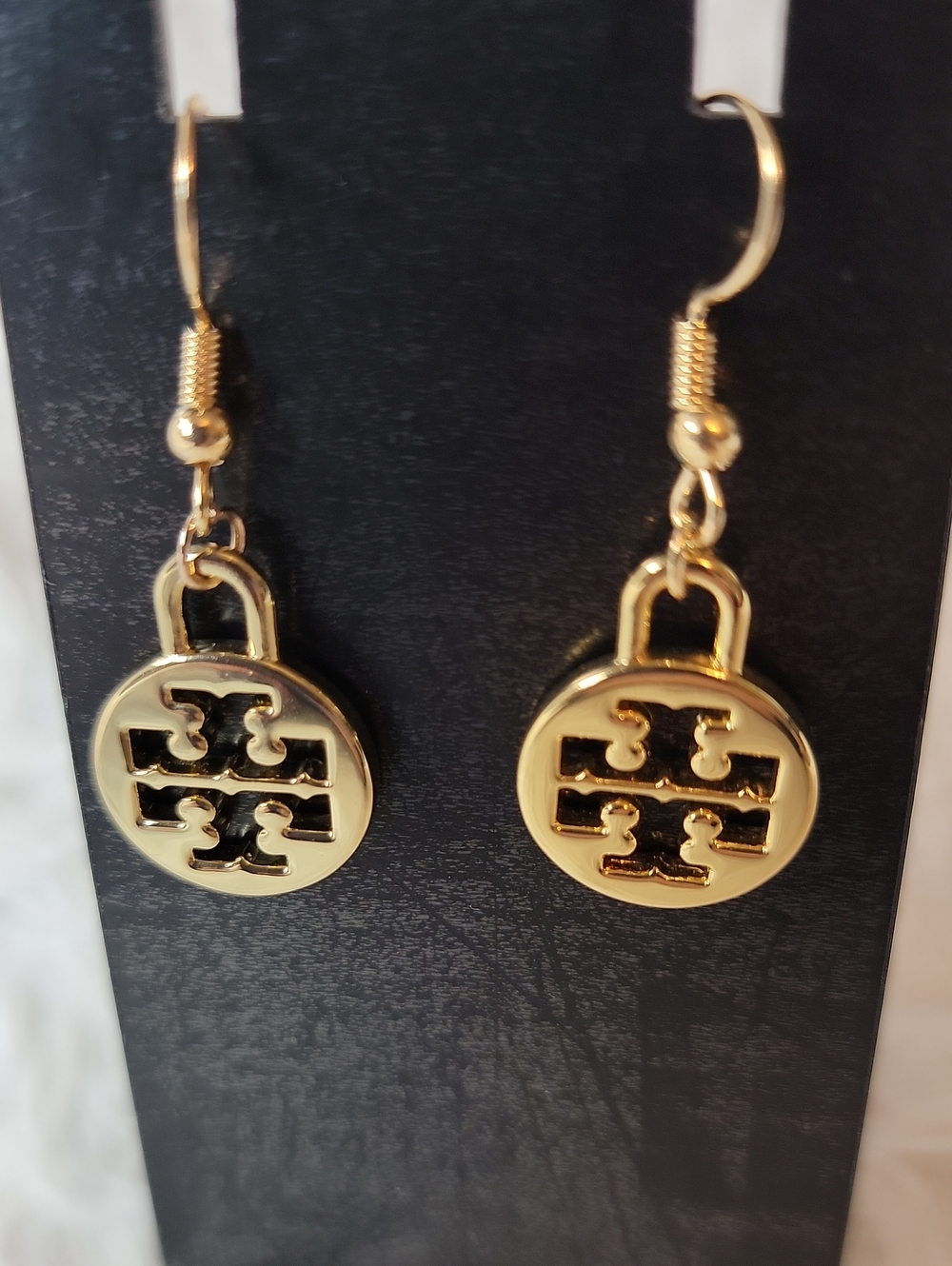 Tory Burch Gold Emblem Drop Earrings
